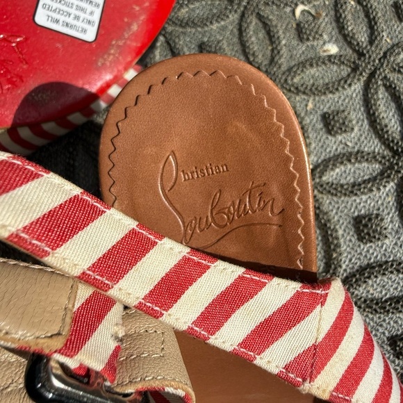 Christian Louboutin Red and Black Heels with Striking Stripes - Picture 6 of 8